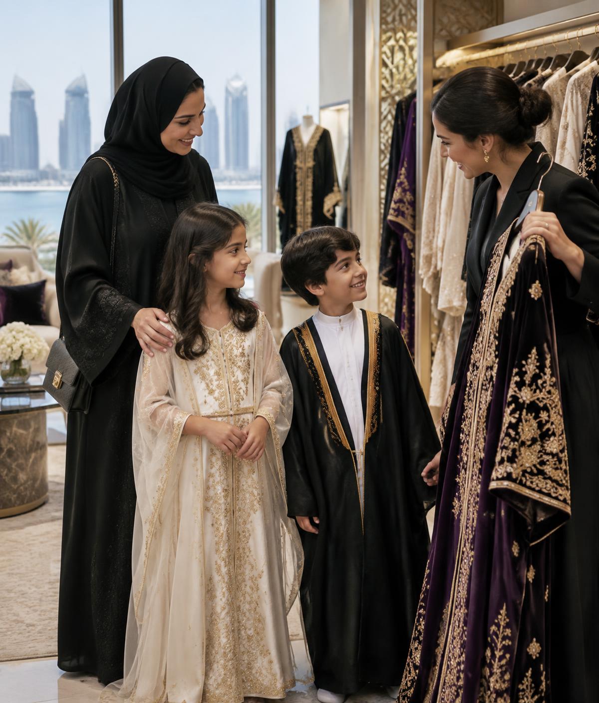 A family discovering occasion fashion in the Patrinetra showroom